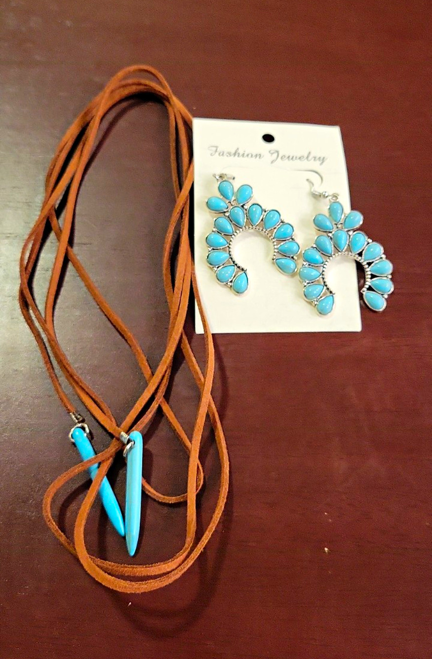 Western Cowgirl Jewelry Set Turquoise Style Naja Earrings Layered Boho Necklace